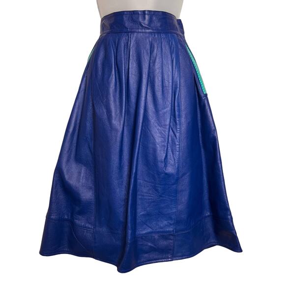 Vintage 80s Size Small Blue Leather Skirt Pants Skirt Suit Set Snakeskin Suede - Picture 14 of 16